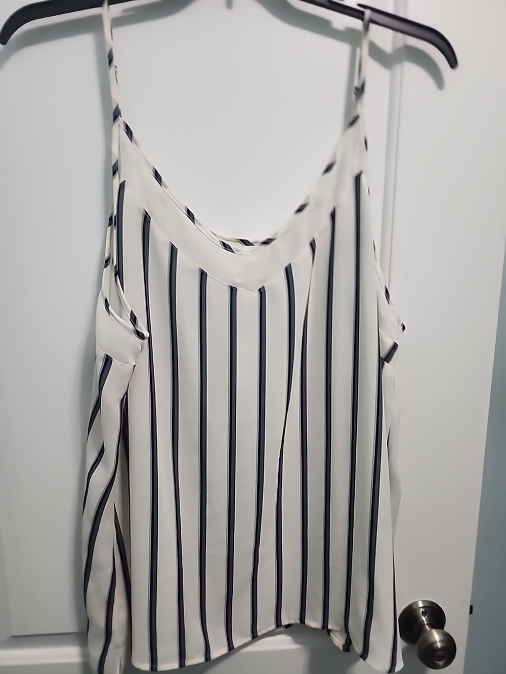 Maurices White and Gray Vertical Stripe Cold-Shoulder Cami